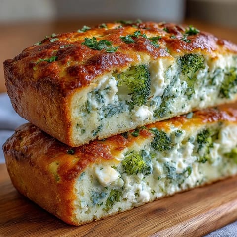 Freshly baked Broccoli and Feta Loaf cooling on a wire rack, showcasing golden crust with vibrant green broccoli specks throughout.