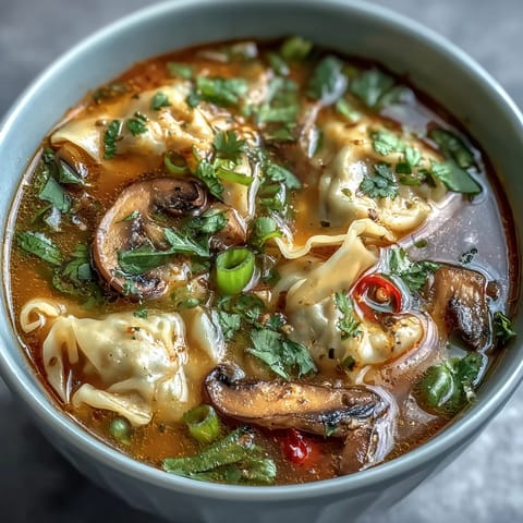 Steaming Tom Yum Wonton Soup showcases fragrant lemongrass broth, tender pork dumplings, and lime wedges on a rustic wooden table.