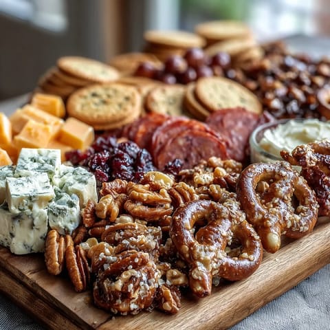 Grad Party Snack Board with Sweet and Savory Bites: Colorful assortment of cheeses, meats, fruits, and treats arranged for a festive celebration.