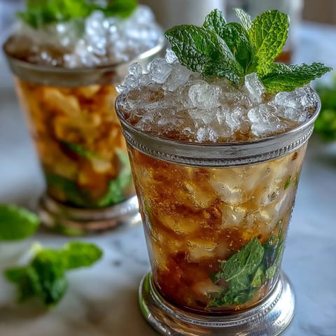 A refreshing non-alcoholic mint julep mocktail, served in a classic silver cup with a generous mint garnish and crushed ice.