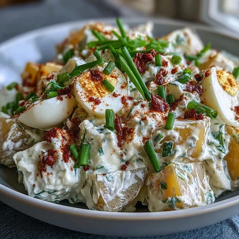 Creamy Classic Deviled Egg Potato Salad with tender potatoes, tangy mustard dressing, and fresh herbs—perfect for summer gatherings.  