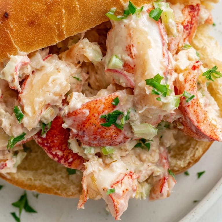 Perfectly toasted brioche bun cradles a generous serving of creamy New England lobster roll, delicious!