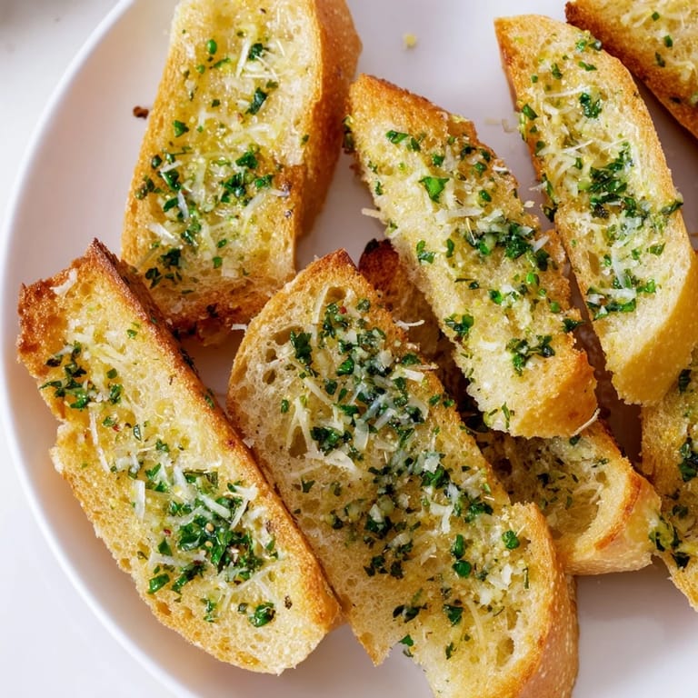 Freshly baked Garlic Bread boasting a golden crust, an easy side dish, perfect for sharing at the table.