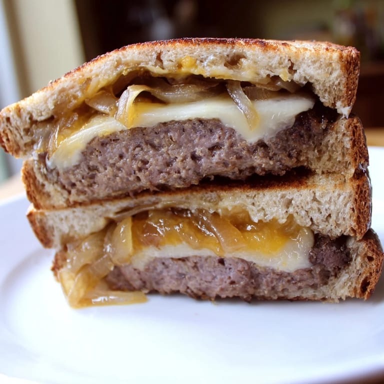 Perfectly browned Patty Melt on rye bread, oozing melted cheese; a classic American comfort food.