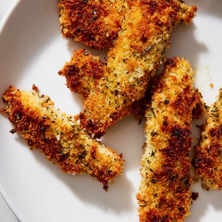Family-style platter of Crispy Panko Chicken Strips, paired with ranch dip and lemon wedges for dinner.