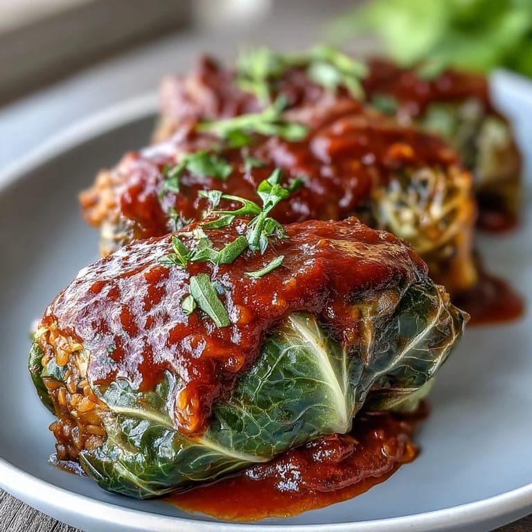 Served piping hot, these savory Baked Vegan Cabbage Rolls pair perfectly with crusty bread on the side.