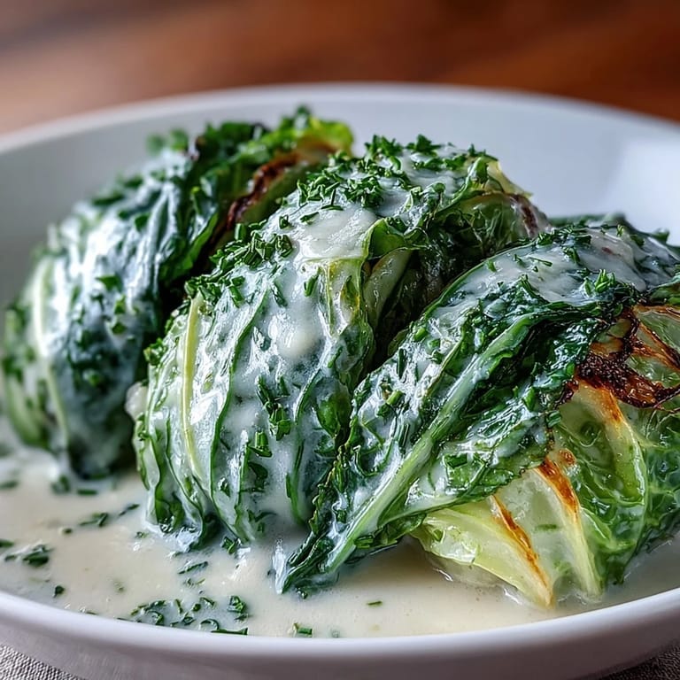 Tender Herby Cabbage in Parmesan Broth served in a rustic shallow bowl garnished with parsley.