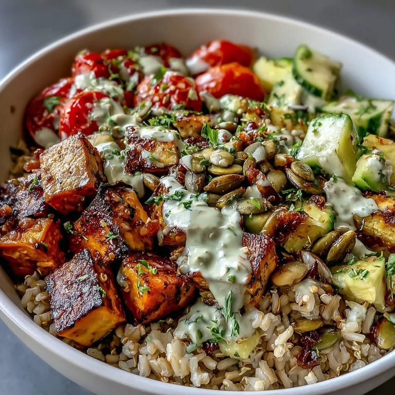 Spoonful of our Customizable Grain Bowl featuring shrimp, farro, roasted broccoli, and feta with a drizzle of zesty balsamic vinaigrette.