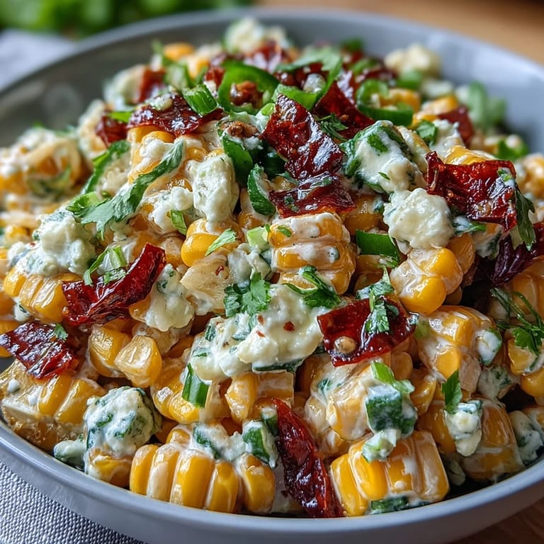 Serve this Creamy Corn Salad with Jalapeño chilled for a refreshing, zesty complement to grilled meats or picnic spreads.