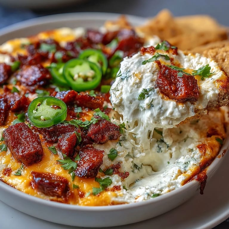 Spicy Mexican queso dip topped with savory chorizo, fresh pico de gallo, jalapeños, and avocado, perfect for parties and celebrations.
