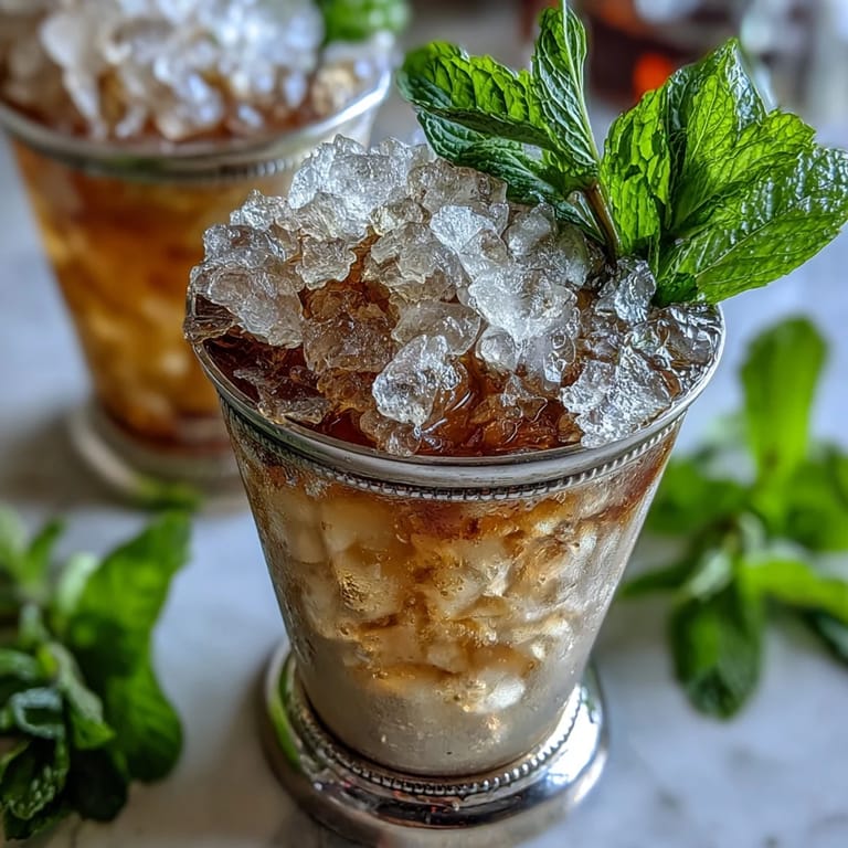Cool and crisp Kentucky Derby mint julep mocktail, featuring fresh mint leaves and sparkling water, ideal for a hot summer day.