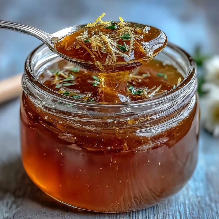 Delicate dandelion jelly infused with zesty lemon and floral honey, spread onto a slice of rustic toast for a springtime treat.