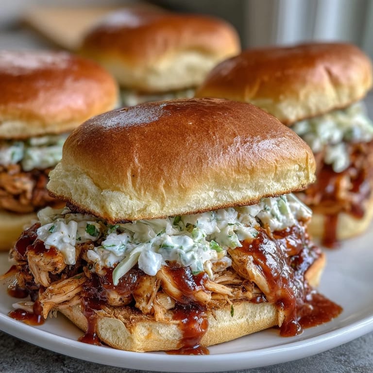Tender shredded chicken slow-cooked in smoky barbecue sauce, served on warm buns for the ultimate comfort food sandwich.