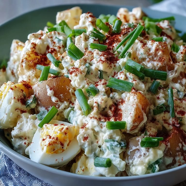 Indulge in this Classic Deviled Egg Potato Salad, featuring smooth potatoes, smoky paprika, and a rich, creamy dressing for picnics.