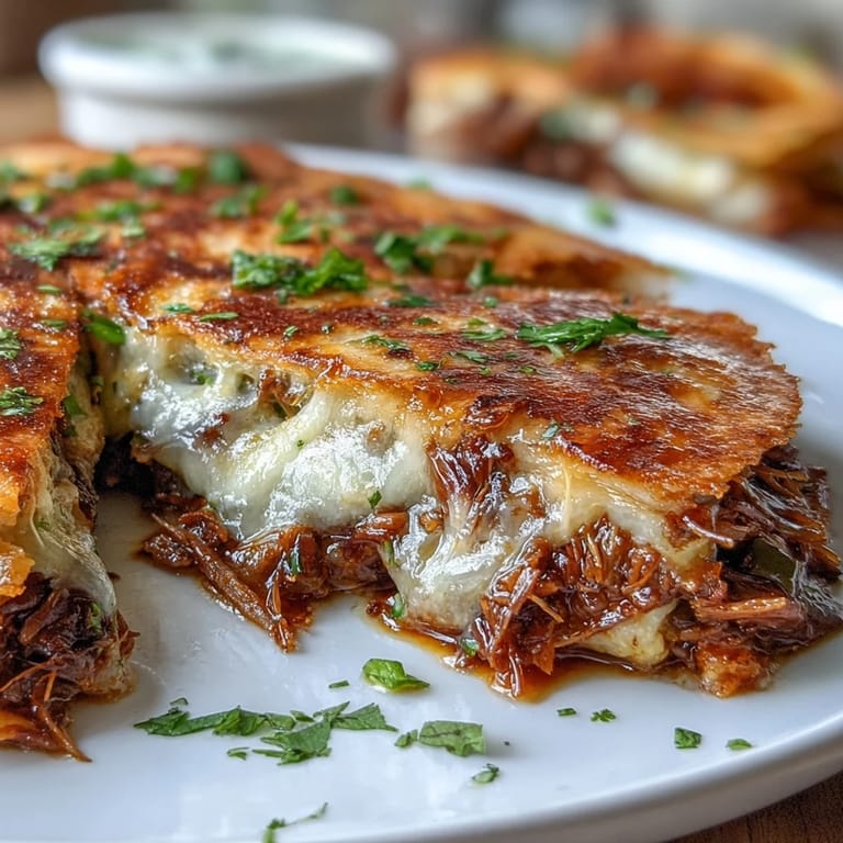 Savory Mexican Birria Quesadillas paired with Consommé: Cheesy, golden-brown quesadillas stuffed with flavorful birria beef, perfect for dipping in aromatic consommé.