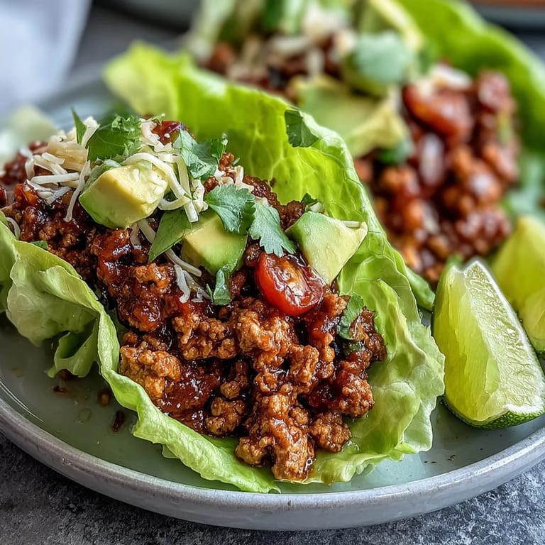 Enjoy healthy Turkey Taco Lettuce Wraps piled high with fresh avocado and cilantro.