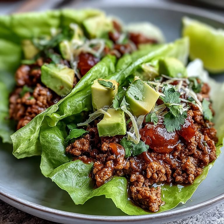 Flavorful, easy Turkey Taco Lettuce Wraps presented in crisp lettuce cups.