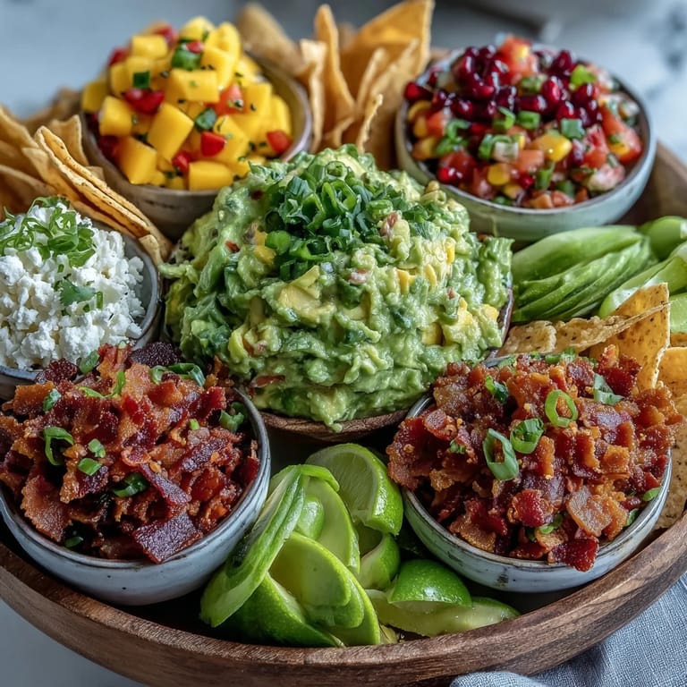A bountiful guacamole bar showcasing a variety of delicious toppings for dipping.