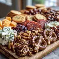Grad Party Snack Board with Sweet and Savory Bites: Colorful assortment of cheeses, meats, fruits, and treats arranged for a festive celebration.