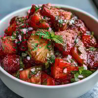 Vibrant strawberry lemonade fruit salad with fresh berries, juicy pineapple, and a zesty citrus dressing.