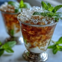 A tall glass filled with crushed ice, fresh mint sprigs, and a vibrant green mint julep mocktail, perfect for a Kentucky Derby party.