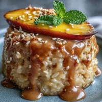 Creamy coconut sticky rice topped with fresh mango slices in individual dessert cups, a modern take on Thai-inspired sweets.